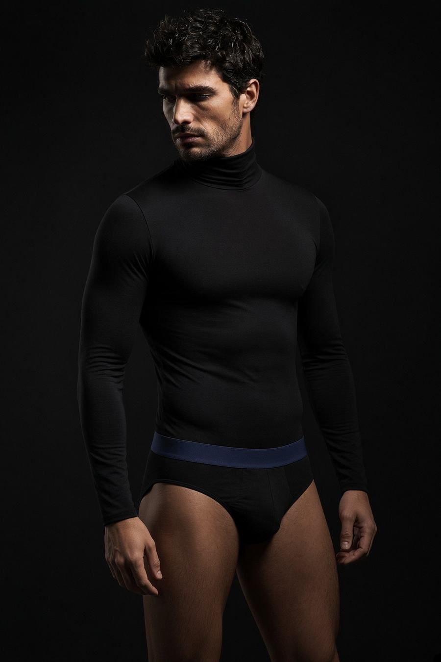 Contour Low-Rise Brief in Black, lifestyle view, custom undergarments manufactured in Sialkot, Pakistan by H2MF-GG Apparel