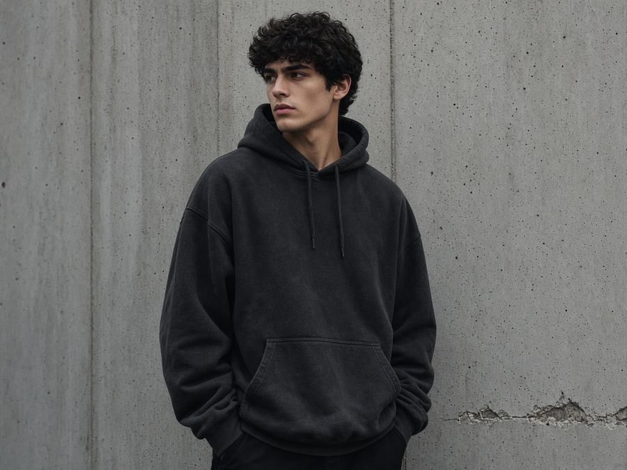 Overlay Zip Hoodie in Black, front view, custom hoodies manufactured in Sialkot, Pakistan by H2MF-GG Apparel