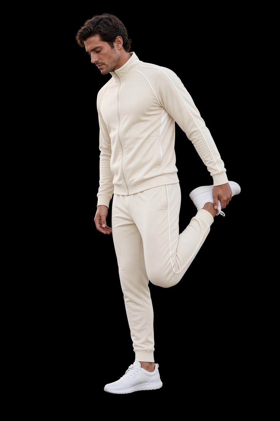 Studio Loopback Tracksuit in Ivory, front view, custom tracksuits manufactured in Sialkot, Pakistan by H2MF-GG Apparel